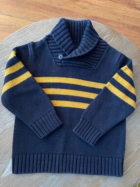 GAP Navy Turtleneck Sweater with Yellow Stripes